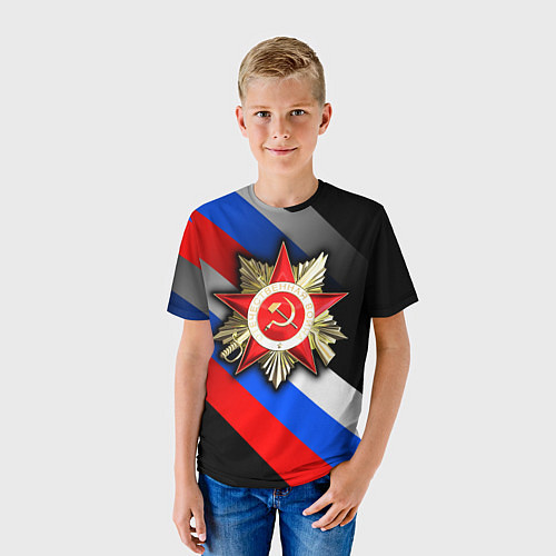 Детская футболка Великая отечественная - триколор градиент / 3D-принт – фото 3