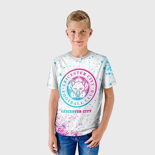 Детская футболка Leicester City neon gradient style / 3D-принт – фото 3