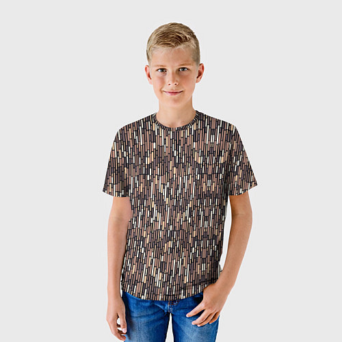 Детская футболка Светло-коричневый паттерн полосочки / 3D-принт – фото 3