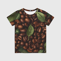 Футболка детская Кофейные зёрна с листьями, цвет: 3D-принт