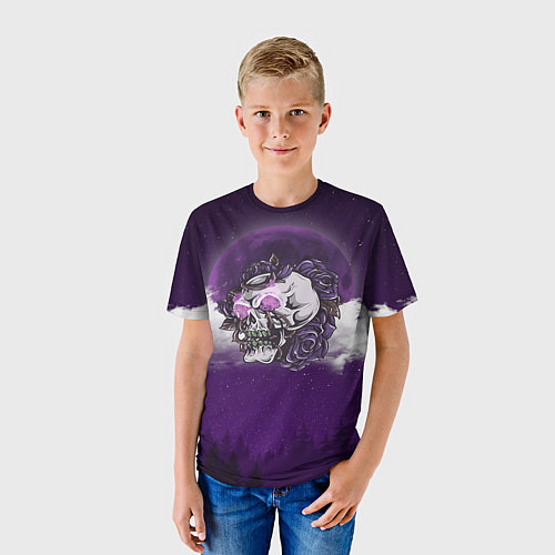 Детская футболка Огненный череп на фоне луны / 3D-принт – фото 3
