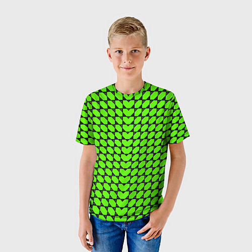 Детская футболка Зелёные лепестки шестиугольники / 3D-принт – фото 3
