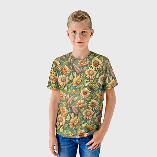 Детская футболка Желтые подсолнухи и пшеница / 3D-принт – фото 3