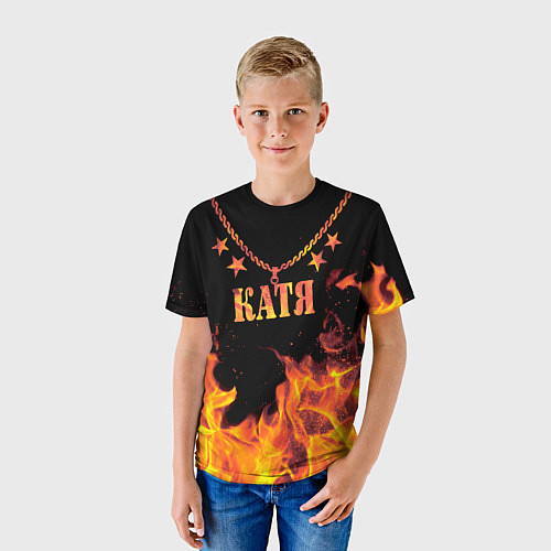 Детская футболка Катя - имя в огне / 3D-принт – фото 3