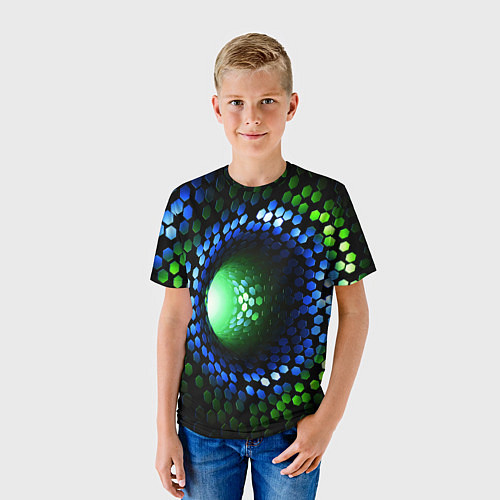 Детская футболка Червоточина - гексагональные чешуйки со свечением / 3D-принт – фото 3