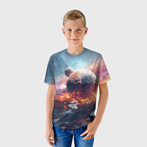 Детская футболка Космическое столкновение планет / 3D-принт – фото 3