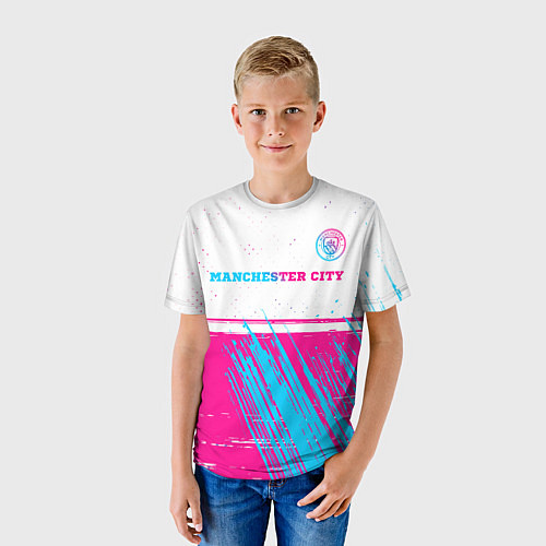 Детская футболка Manchester City neon gradient style посередине / 3D-принт – фото 3