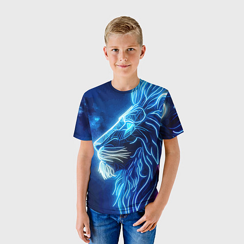 Детская футболка Профиль космического неонового льва - нейросеть / 3D-принт – фото 3