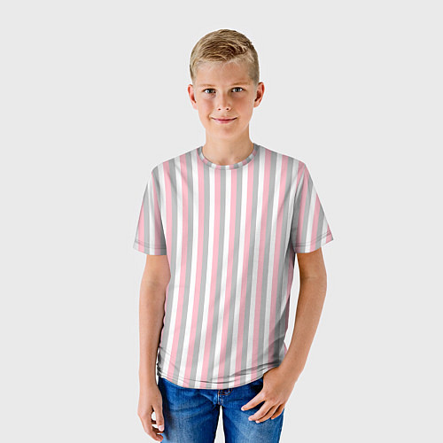 Детская футболка Полосы бело-розово-серый / 3D-принт – фото 3