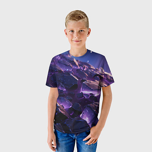 Детская футболка Фиолетовые неоновые камни со светом / 3D-принт – фото 3