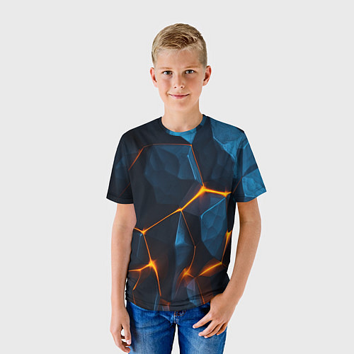 Детская футболка Разлом плит с оранжевым свечением / 3D-принт – фото 3