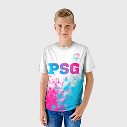 Футболка детская PSG neon gradient style посередине, цвет: 3D-принт — фото 2