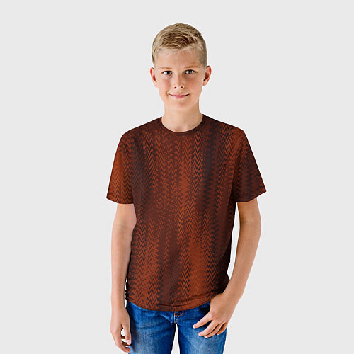 Детская футболка Ярко-коричневый волнистыми линиями / 3D-принт – фото 3