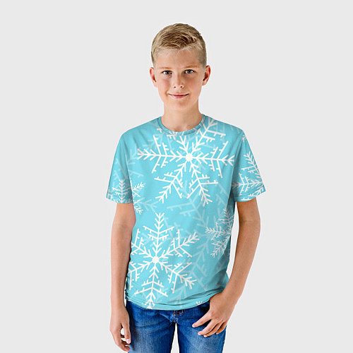 Детская футболка Снежинки на голубом фоне / 3D-принт – фото 3