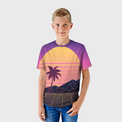 Футболка детская Vaporwave геометрические горы и силуэты пальм, цвет: 3D-принт — фото 2