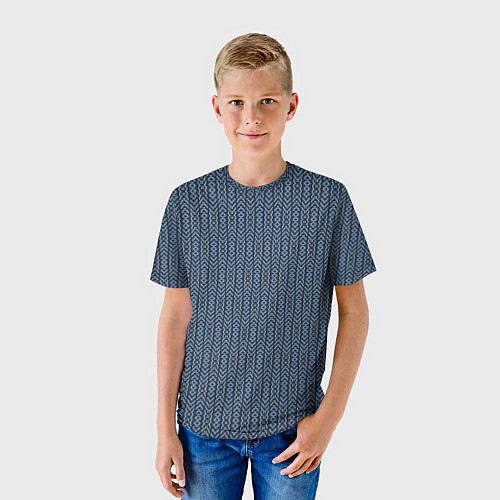 Детская футболка Серо-синий текстурированные полосы / 3D-принт – фото 3