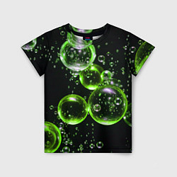 Футболка детская Зеленые пузыри на черном, цвет: 3D-принт