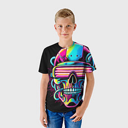 Футболка детская Cyber skull - ai art neon, цвет: 3D-принт — фото 2