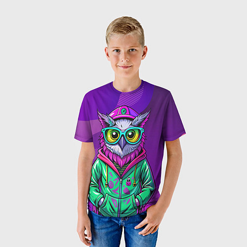 Детская футболка Модная сова на фиолетовом / 3D-принт – фото 3