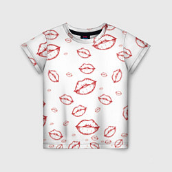 Футболка детская Паттерн красные губы на белом - lips classic, цвет: 3D-принт