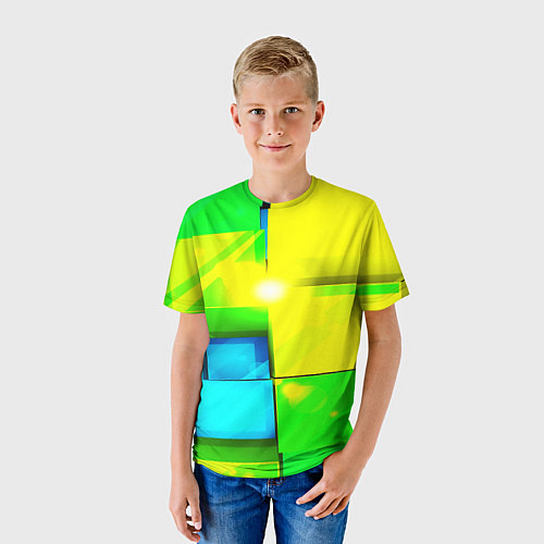Детская футболка Зелёные кубы разломы / 3D-принт – фото 3