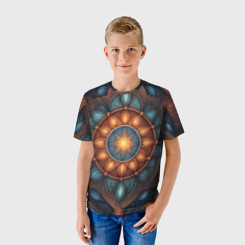 Детская футболка Симметричный орнамент - мандала узор со светящейся / 3D-принт – фото 3