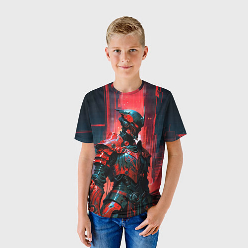 Детская футболка Киборг в красно неоне / 3D-принт – фото 3