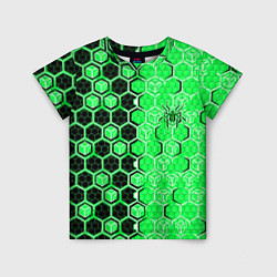 Футболка детская Техно-киберпанк шестиугольники зелёный и чёрный с, цвет: 3D-принт