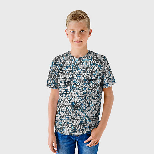Детская футболка Паттерн мозаика серый с голубым / 3D-принт – фото 3