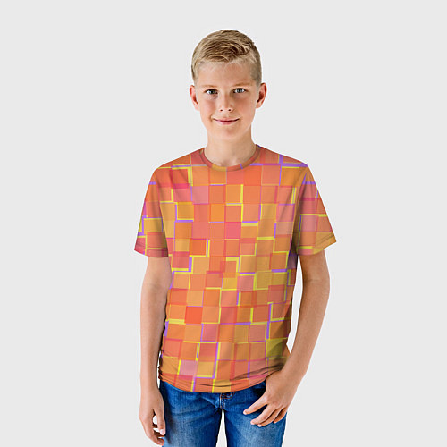 Детская футболка Россыпь оранжевых квадратов / 3D-принт – фото 3