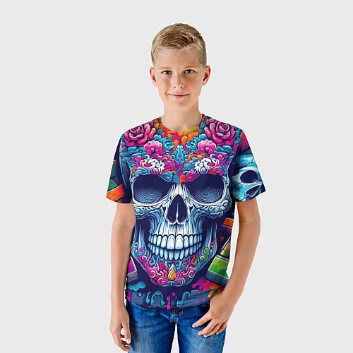 Детская футболка Ai art skull - graffiti / 3D-принт – фото 3