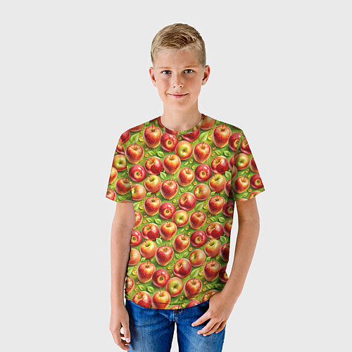 Детская футболка Румяные яблоки паттерн / 3D-принт – фото 3