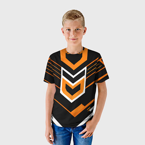 Детская футболка Полосы и оранжево-белый шестиугольник / 3D-принт – фото 3