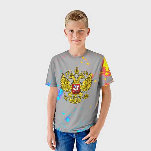 Детская футболка Герб рф огонь краски / 3D-принт – фото 3