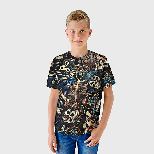 Детская футболка Викинг-череп ворон, руны и молот Тора / 3D-принт – фото 3