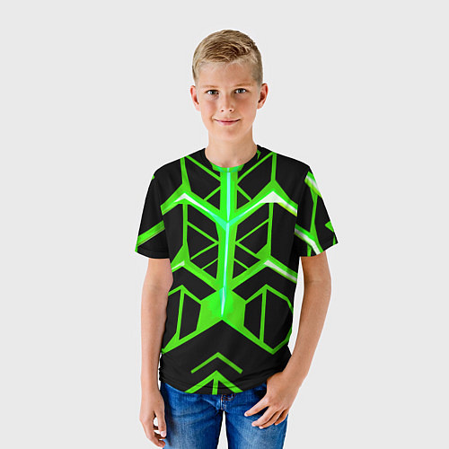 Детская футболка Green lines on a black background / 3D-принт – фото 3