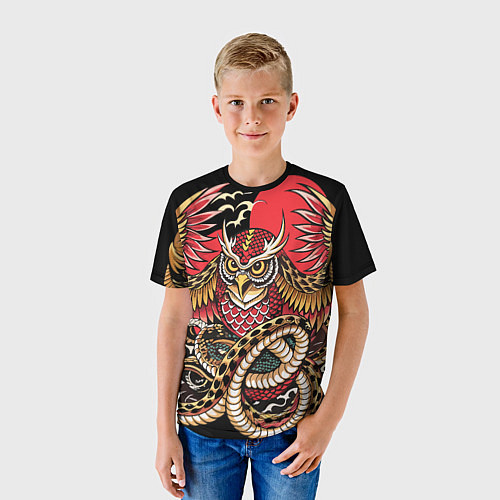 Детская футболка Сова со змеёй в японском стиле / 3D-принт – фото 3