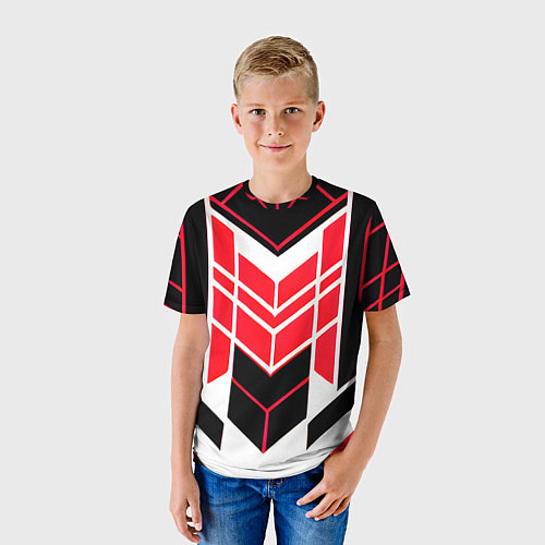 Детская футболка Red and white lines on a black background / 3D-принт – фото 3