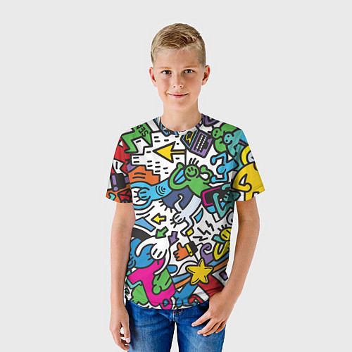 Детская футболка Странные разноцветные человечки / 3D-принт – фото 3