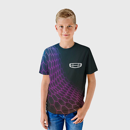 Детская футболка Geely neon hexagon / 3D-принт – фото 3
