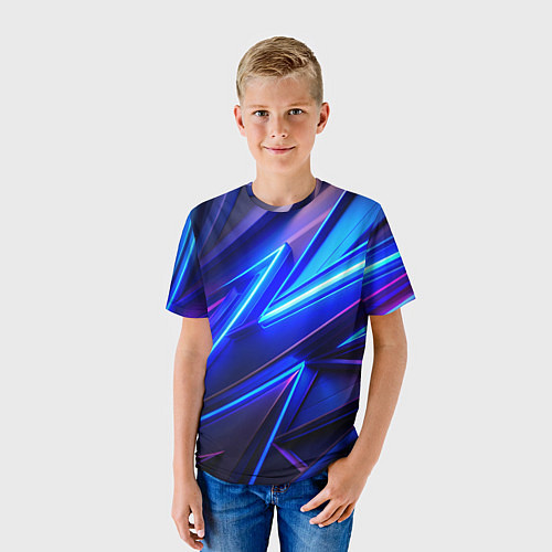 Детская футболка Яркие неоновые геометрические линии / 3D-принт – фото 3