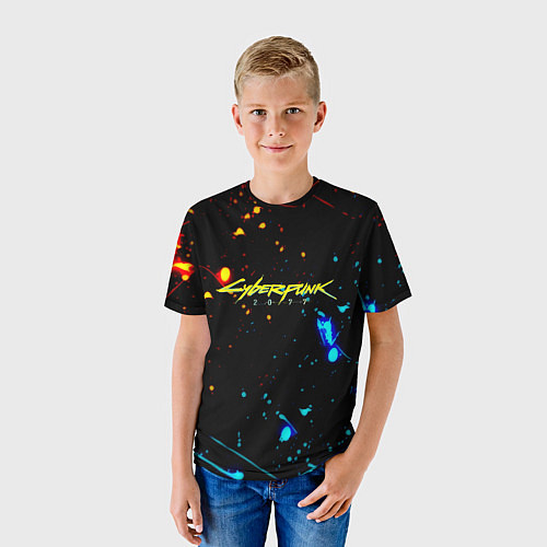 Детская футболка Огненная лава и вода киберпанк / 3D-принт – фото 3