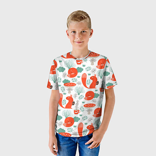 Детская футболка Узор лиса с белкой / 3D-принт – фото 3