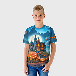 Футболка детская Ночь Хэллоуина тыквы и замок, цвет: 3D-принт — фото 2
