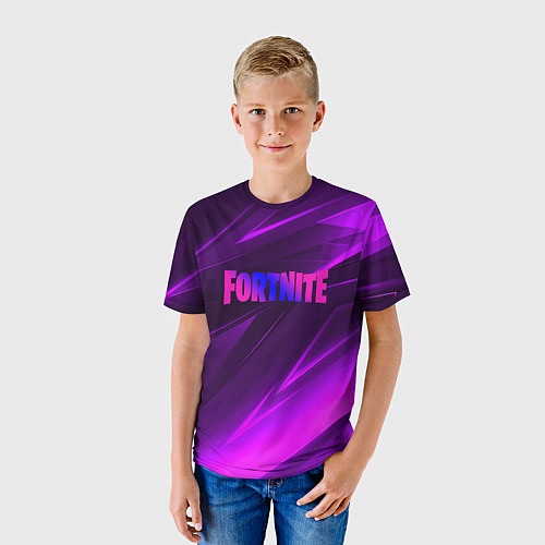 Детская футболка Fortnite neon stripes angles logo / 3D-принт – фото 3