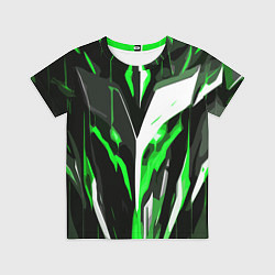 Футболка детская Зелёно-белая абстракция и чёрный фон, цвет: 3D-принт