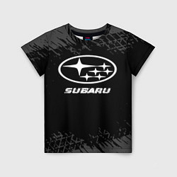 Футболка детская Subaru speed на темном фоне со следами шин, цвет: 3D-принт
