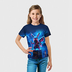 Футболка детская Пикачу в роли Годзиллы - неоновое свечение, цвет: 3D-принт — фото 2