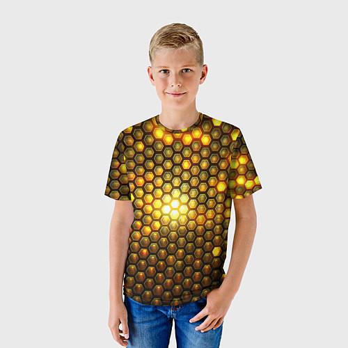 Детская футболка Металлические соты - роскошный блеск золота / 3D-принт – фото 3