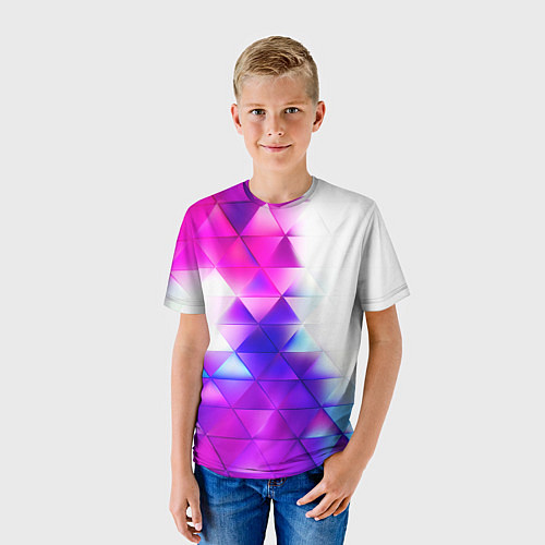 Детская футболка Неоновые треугольники абстракция / 3D-принт – фото 3